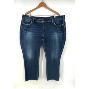 Silver Jeans Sz 24 Aiko Flood Crop Straight Leg Blue Denim Mid-Rise Faded Dark